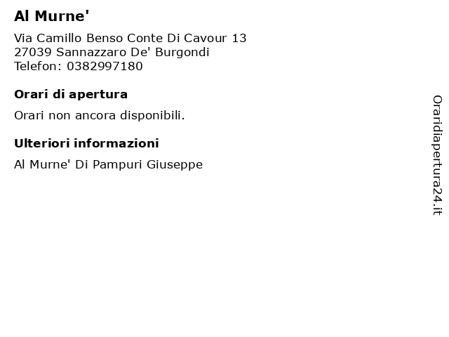 Al Murne' a Sannazzaro De' Burgondi: indirizzo e orari di apertura
