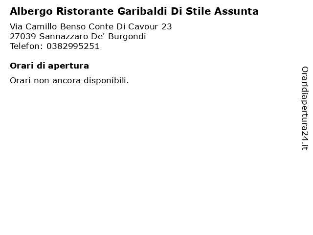 Albergo Ristorante Garibaldi Di Stile Assunta a Sannazzaro De' Burgondi: indirizzo e orari di apertura