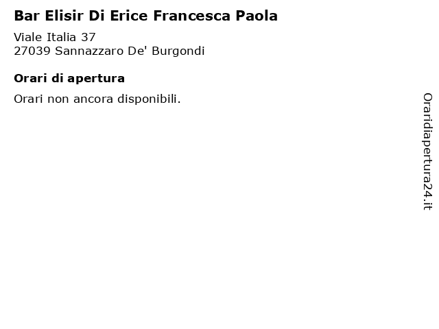 Bar Elisir Di Erice Francesca Paola a Sannazzaro De' Burgondi: indirizzo e orari di apertura