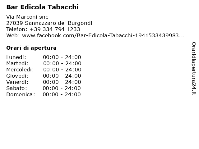 Bar Edicola Tabacchi a Sannazzaro de' Burgondi: indirizzo e orari di apertura