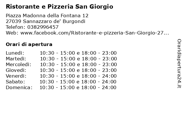 Ristorante e Pizzeria San Giorgio a Sannazzaro de' Burgondi: indirizzo e orari di apertura
