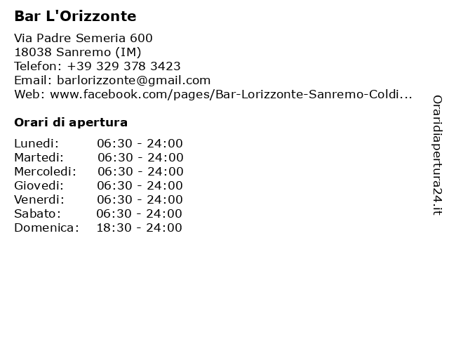Bar L'Orizzonte a Sanremo (IM): indirizzo e orari di apertura