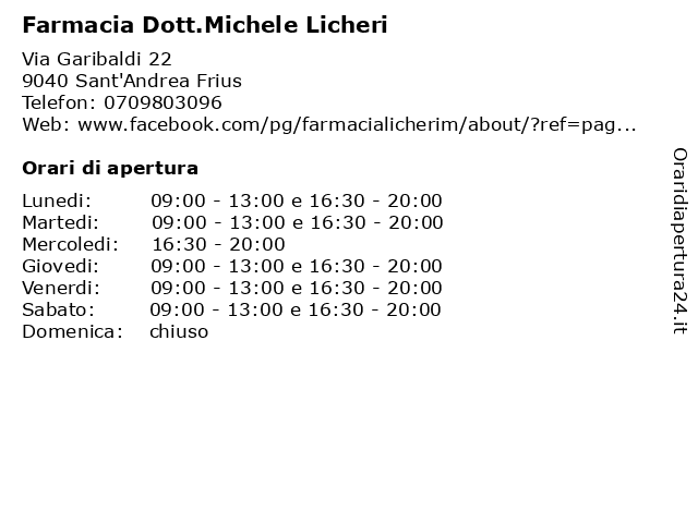 Farmacia Dott.Michele Licheri a Sant'Andrea Frius: indirizzo e orari di apertura