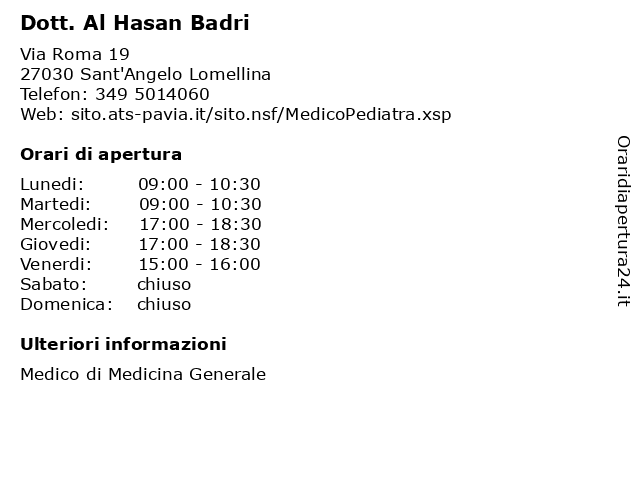 Dott. Al Hasan Badri a Sant'Angelo Lomellina: indirizzo e orari di apertura