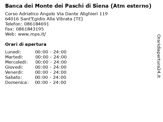 Banca dei Monte dei Paschi di Siena (Atm esterno) a Sant'Egidio Alla Vibrata (TE): indirizzo e orari di apertura