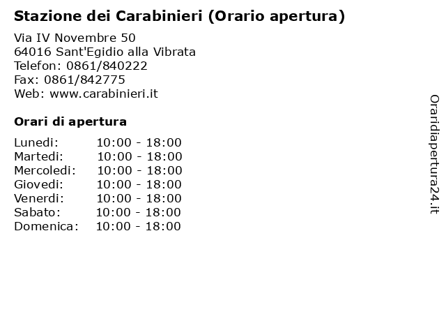 Stazione dei Carabinieri (Orario apertura) a Sant'Egidio alla Vibrata: indirizzo e orari di apertura