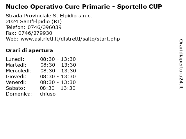 Nucleo Operativo Cure Primarie - Sportello CUP a Sant'Elpidio (RI): indirizzo e orari di apertura