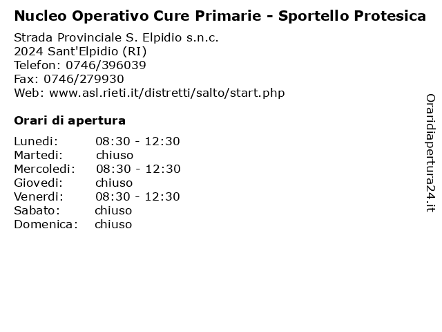 Nucleo Operativo Cure Primarie - Sportello Protesica a Sant'Elpidio (RI): indirizzo e orari di apertura
