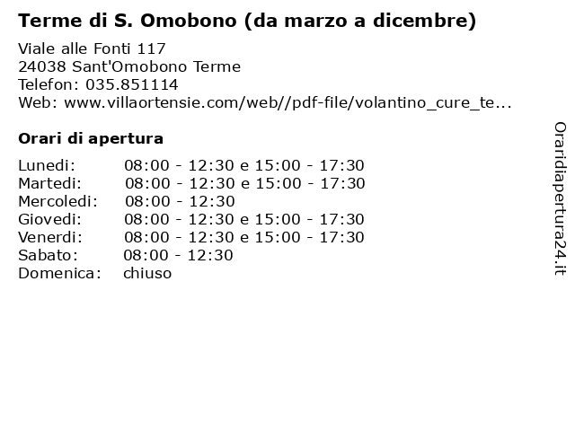 Terme di S. Omobono (da marzo a dicembre) a Sant'Omobono Terme: indirizzo e orari di apertura