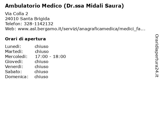 Ambulatorio Medico (Dr.ssa Midali Saura) a Santa Brigida: indirizzo e orari di apertura
