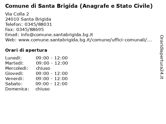 Comune di Santa Brigida (Anagrafe e Stato Civile) a Santa Brigida: indirizzo e orari di apertura