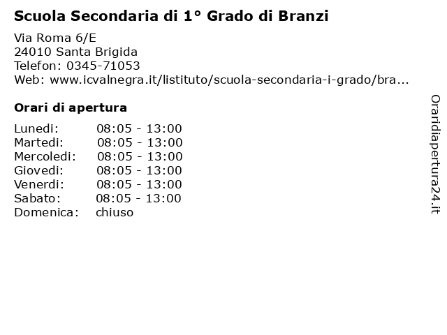 Scuola Secondaria di 1° Grado di Branzi a Santa Brigida: indirizzo e orari di apertura