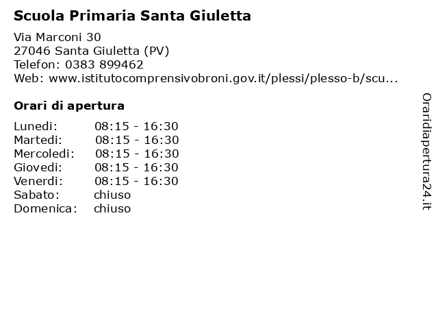Scuola Primaria Santa Giuletta a Santa Giuletta (PV): indirizzo e orari di apertura