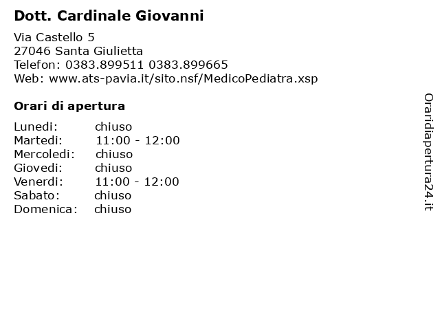 Dott. Cardinale Giovanni a Santa Giulietta: indirizzo e orari di apertura