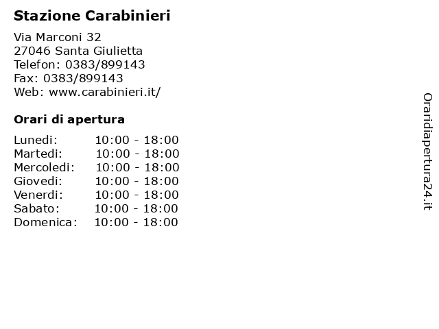 Stazione Carabinieri a Santa Giulietta: indirizzo e orari di apertura