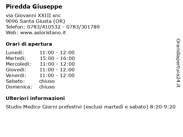 Piredda Giuseppe a Santa Giusta (OR): indirizzo e orari di apertura