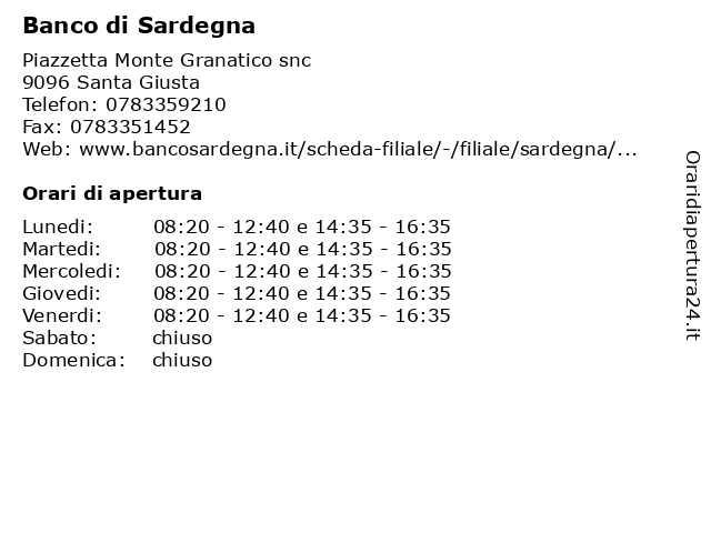 Banco di Sardegna a Santa Giusta: indirizzo e orari di apertura