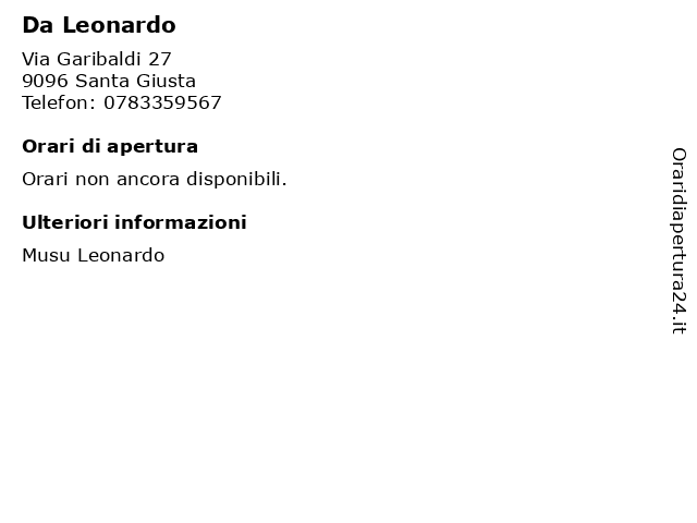 Da Leonardo a Santa Giusta: indirizzo e orari di apertura