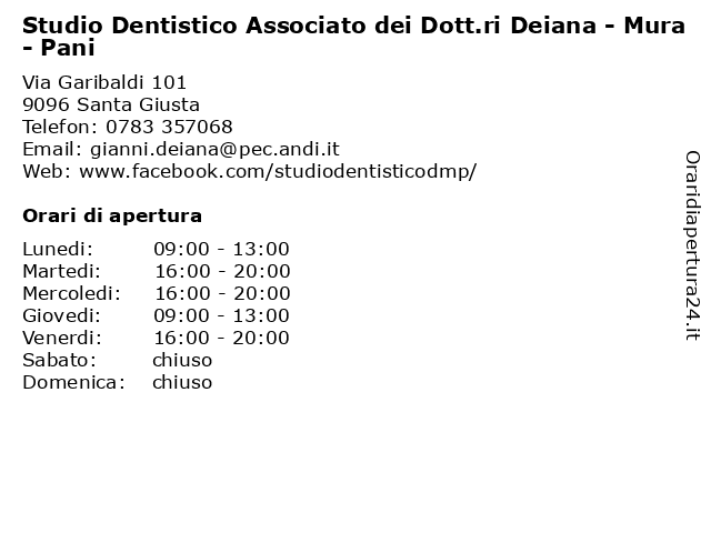 Studio Dentistico Associato dei Dott.ri Deiana - Mura - Pani a Santa Giusta: indirizzo e orari di apertura