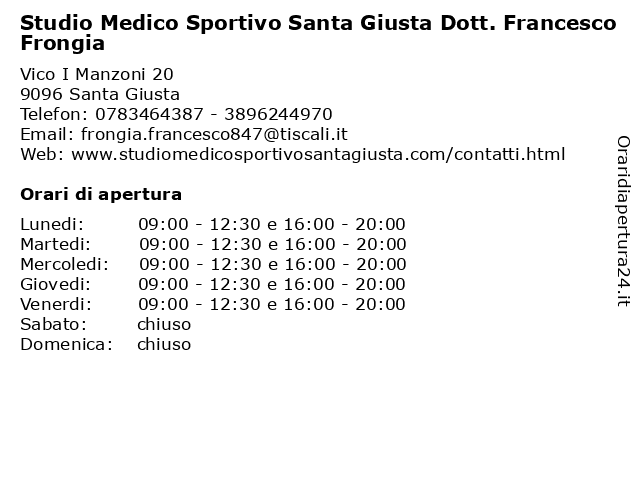Studio Medico Sportivo Santa Giusta Dott. Francesco Frongia a Santa Giusta: indirizzo e orari di apertura