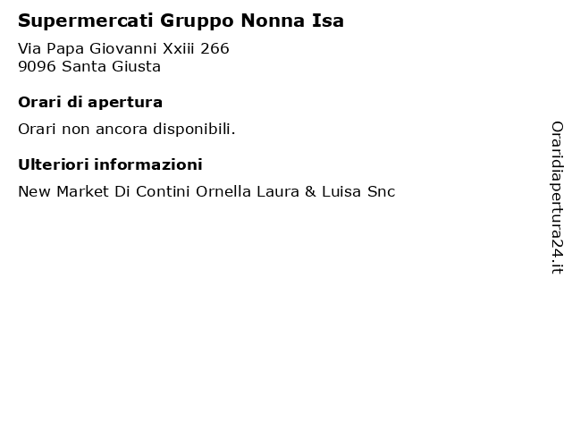 Supermercati Gruppo Nonna Isa a Santa Giusta: indirizzo e orari di apertura