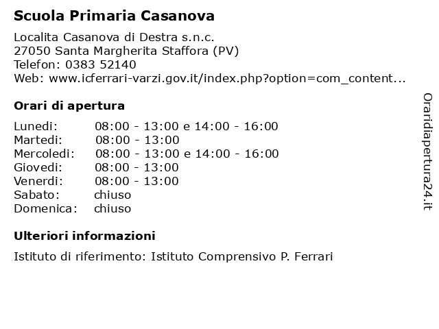 Scuola Primaria Casanova a Santa Margherita Staffora (PV): indirizzo e orari di apertura