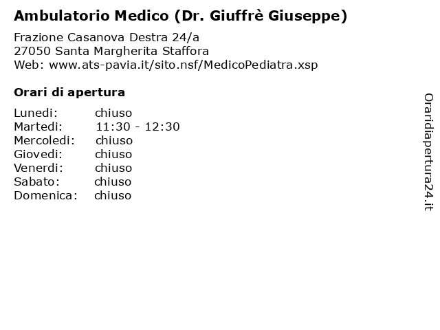 Ambulatorio Medico (Dr. Giuffrè Giuseppe) a Santa Margherita Staffora: indirizzo e orari di apertura