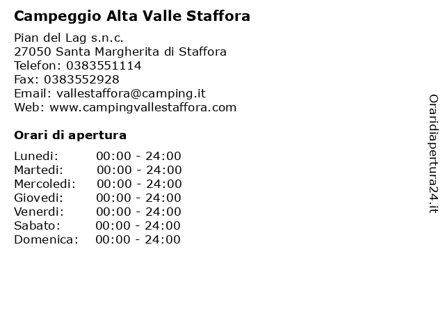 Campeggio Alta Valle Staffora a Santa Margherita di Staffora: indirizzo e orari di apertura