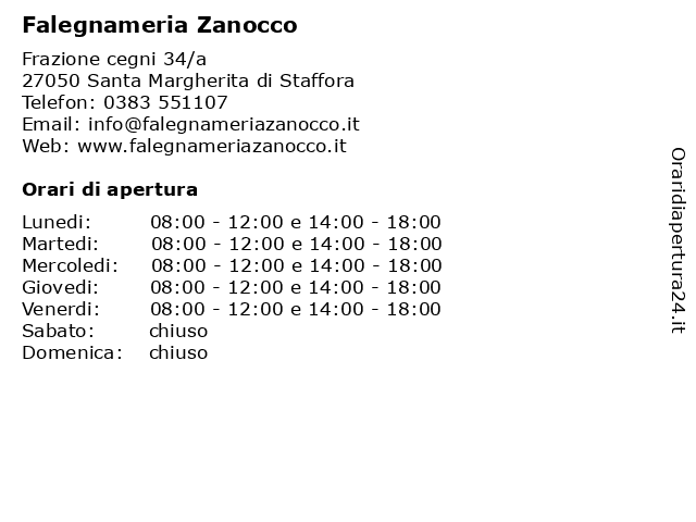 Falegnameria Zanocco a Santa Margherita di Staffora: indirizzo e orari di apertura