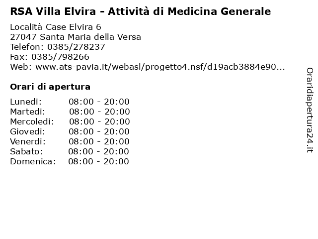 RSA Villa Elvira - Attività di Medicina Generale a Santa Maria della Versa: indirizzo e orari di apertura
