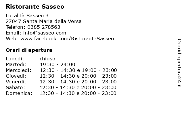 Ristorante Sasseo a Santa Maria della Versa: indirizzo e orari di apertura