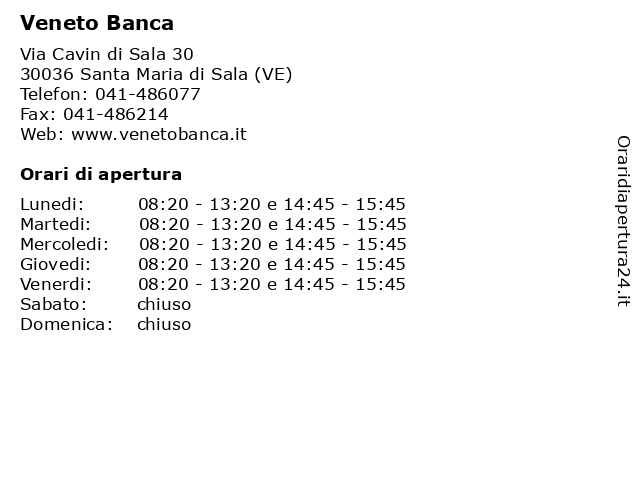 á… Orari Di Apertura Veneto Banca Via Cavin Di Sala