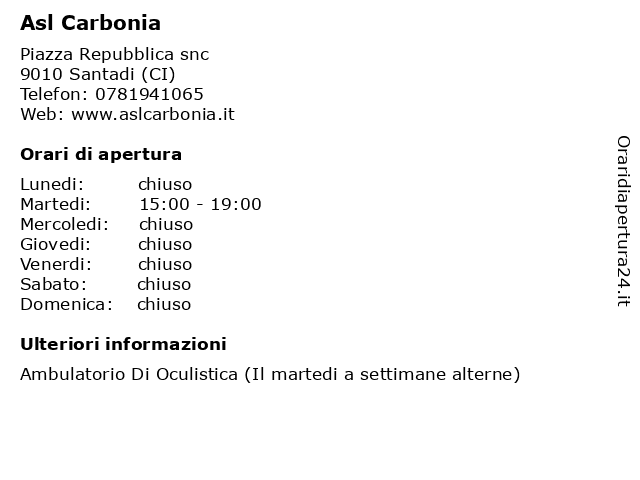 Asl Carbonia a Santadi (CI): indirizzo e orari di apertura