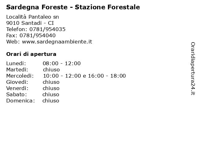 Sardegna Foreste - Stazione Forestale a Santadi - CI: indirizzo e orari di apertura