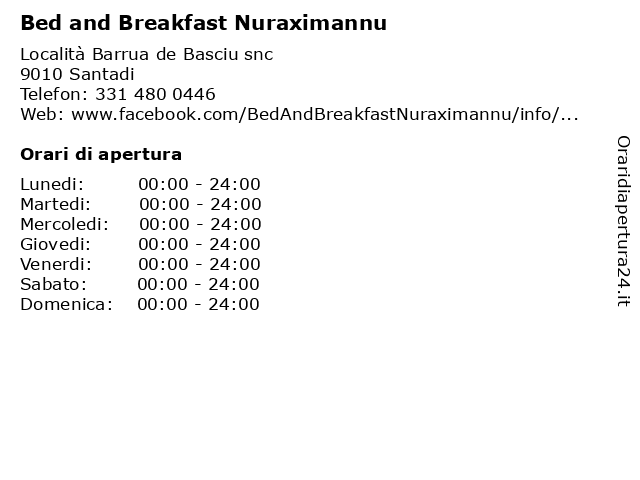 Bed and Breakfast Nuraximannu a Santadi: indirizzo e orari di apertura