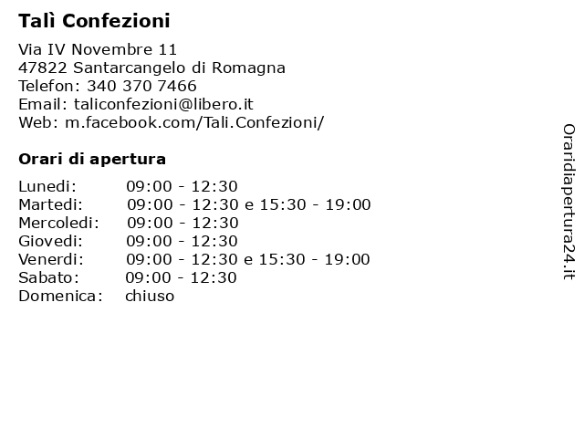 Talì Confezioni a Santarcangelo di Romagna: indirizzo e orari di apertura
