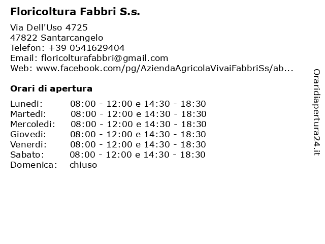 Floricoltura Fabbri S.s. a Santarcangelo: indirizzo e orari di apertura