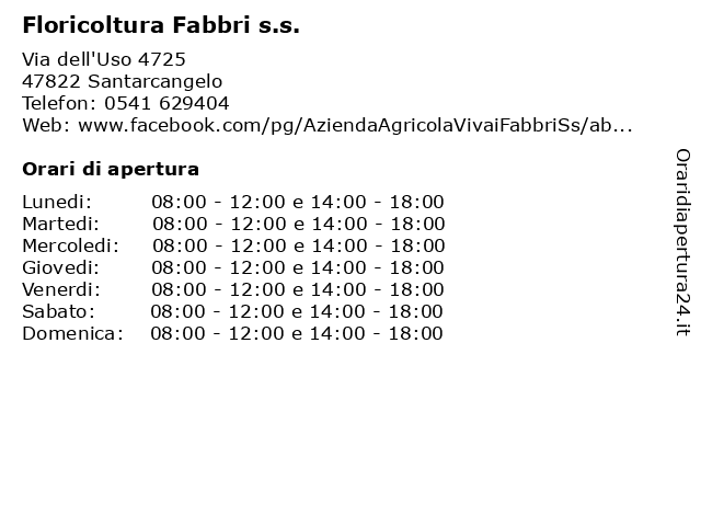 Floricoltura Fabbri s.s. a Santarcangelo: indirizzo e orari di apertura