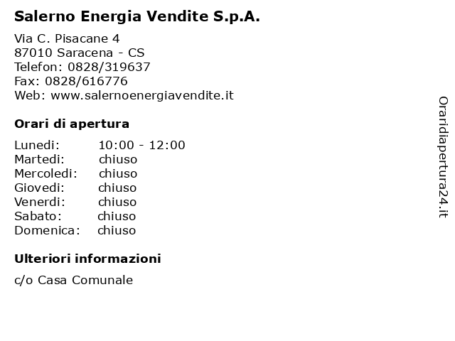 Salerno Energia Vendite S.p.A. a Saracena - CS: indirizzo e orari di apertura