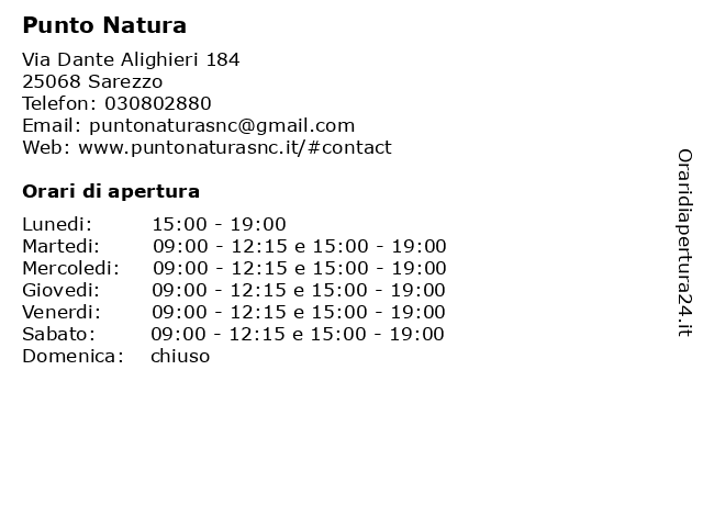 ᐅ Orari di apertura „Punto Natura“ | Via Dante Alighieri