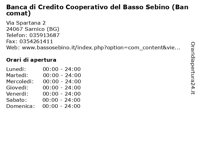 Banca di Credito Cooperativo del Basso Sebino (Bancomat) a Sarnico (BG): indirizzo e orari di apertura