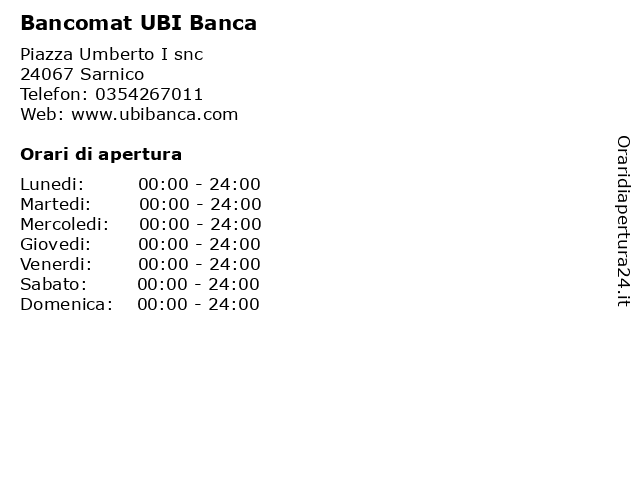 Bancomat UBI Banca a Sarnico: indirizzo e orari di apertura