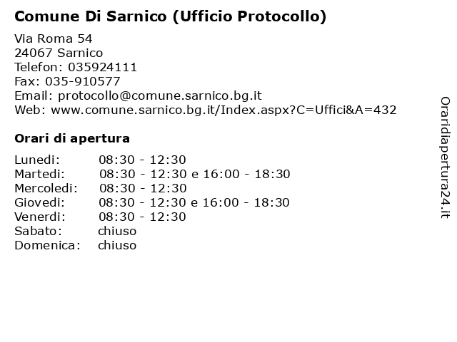 Comune Di Sarnico a Sarnico: indirizzo e orari di apertura
