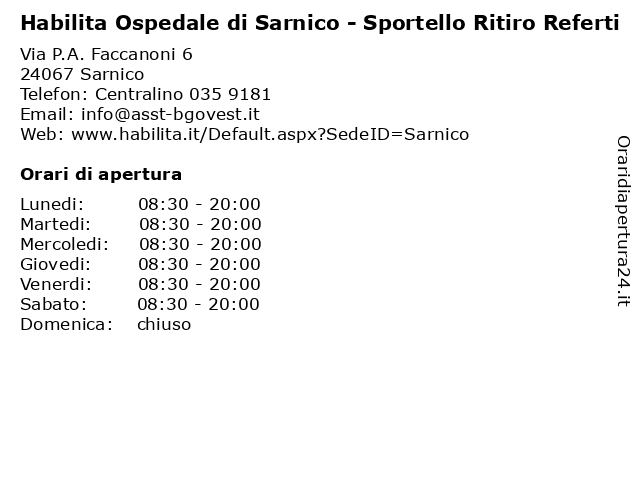 Habilita Ospedale di Sarnico - Sportello Ritiro Referti a Sarnico: indirizzo e orari di apertura