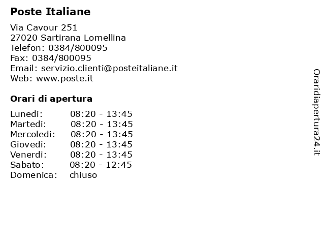Poste Italiane a Sartirana Lomellina: indirizzo e orari di apertura