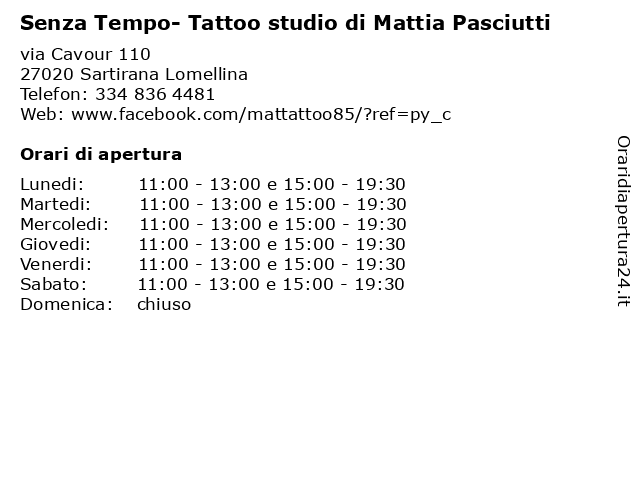 Senza Tempo- Tattoo studio di Mattia Pasciutti a Sartirana Lomellina: indirizzo e orari di apertura