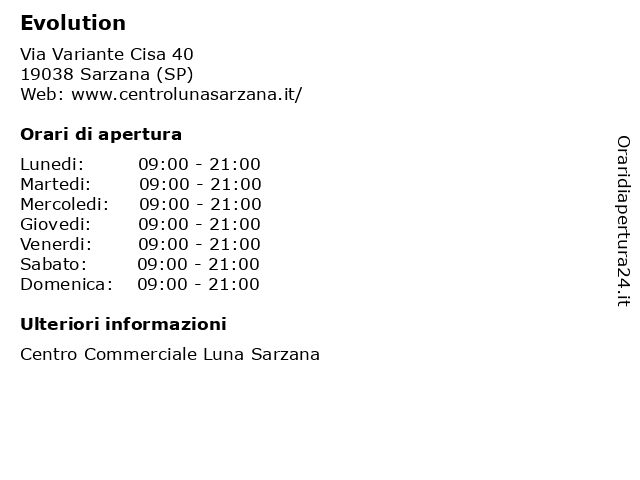Evolution a Sarzana (SP): indirizzo e orari di apertura