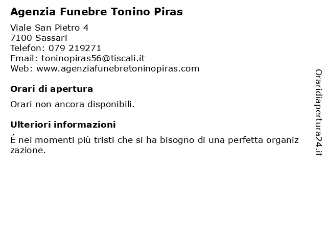 Agenzia Funebre Tonino Piras a Sassari: indirizzo e orari di apertura