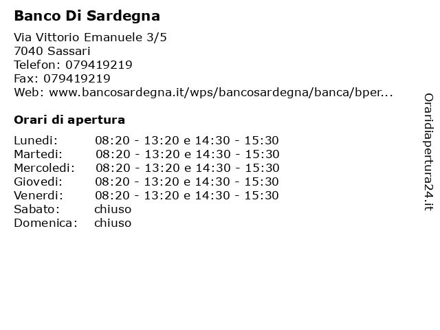 Banco Di Sardegna a Sassari: indirizzo e orari di apertura