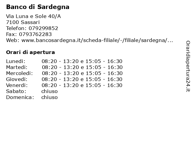 Banco di Sardegna a Sassari: indirizzo e orari di apertura